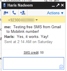 SMS in Gmail - Pakistan